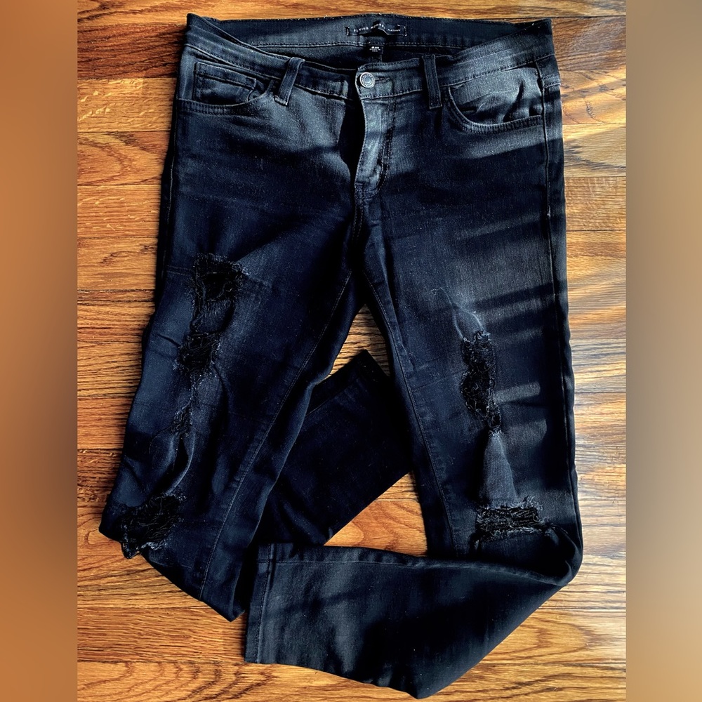 Size 29, Mid-Rise, Flying Monkey, Black Distressed Skinny Jeans